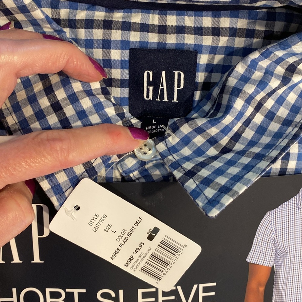 NWT Gap Short Sleeve Poplin Plaid Shirt Large Relaxed Fit Chest Pocket Cotton - Picture 4 of 11